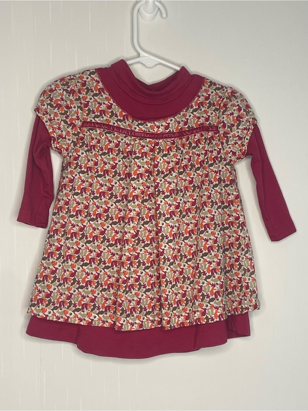 Prénatal Autumn Woodland Animals Mock Neck Layered Dress - Size 6-9 Months
